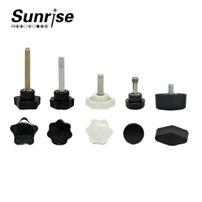 Black Plastic Six Star Head T Wing Hand Tightening Grip Knob Thumb Handle Screw