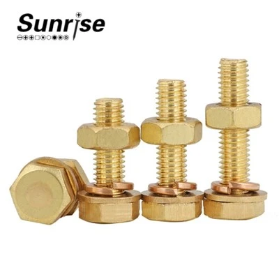 Brass Hexagon Bolt Flat/Spring Washer Nut Set