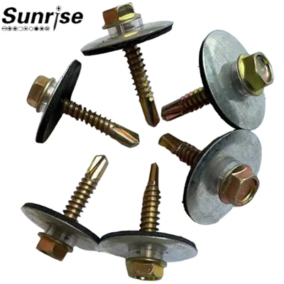 DIN7504K Yellow Galvanized Patta Indented Hex Washer Head Self Drilling Screw With Large EPDM Washer